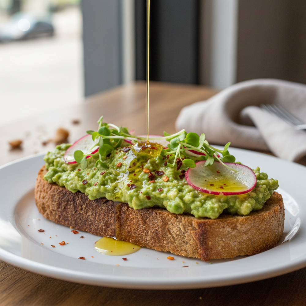 Avocado Toast
 sourdough kruh, avokado, chili flakes, maslinovo ulje