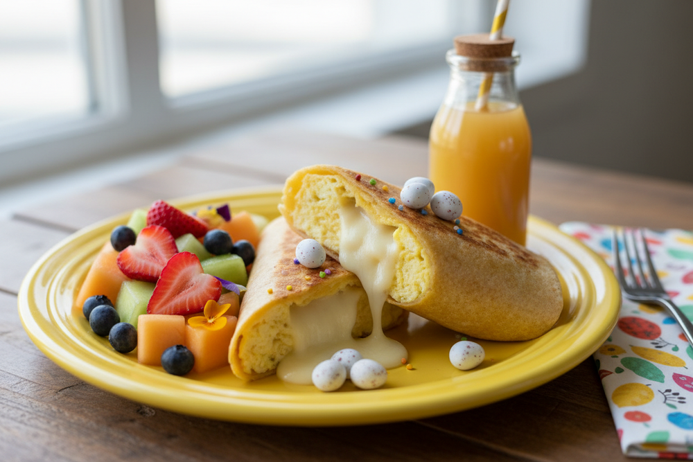 its for the kids MINI EGG BURRITO(toasted gluten-free wrap, pasture-raised egg omelette with mozzarella, a side of fresh seasonal fruit | served with a cold press juice of your choice (8oz))