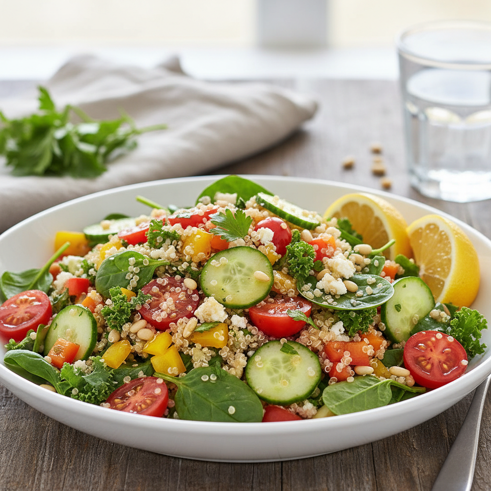 QUINOA SALAD (VEGAN)quinoa, vegetables, lemon