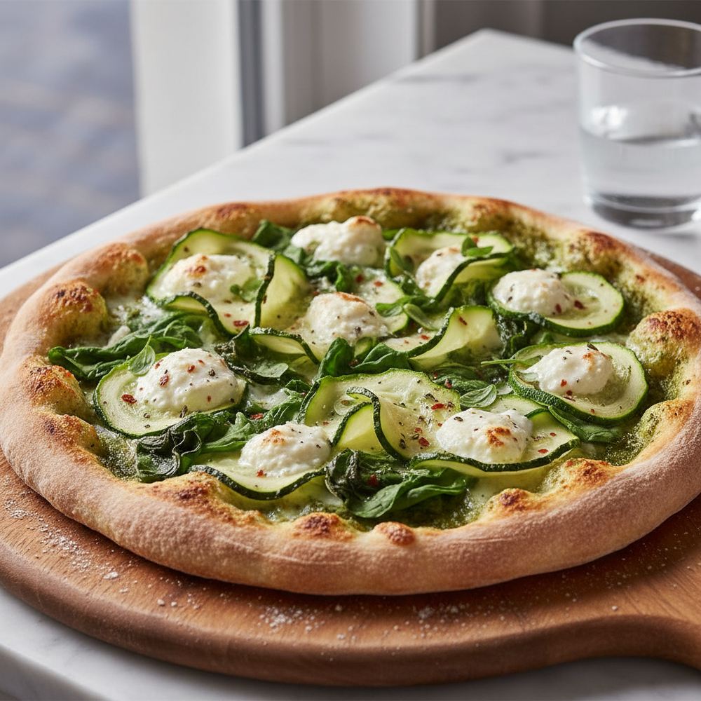 VEGAN GREEN PIZZAzucchini, spinach, vegan cheese